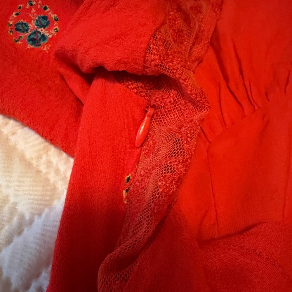 Free People | Mockingbird Red Floral V-Neck Open-Back Mini Dress *Like New* - Picture 5 of 6